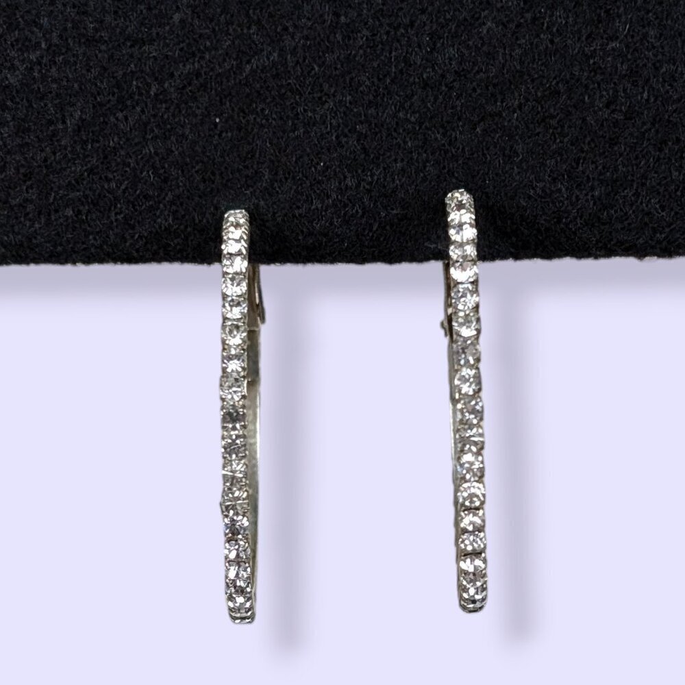 White Rhinestone Hoop Earrings - Picture 2 of 5